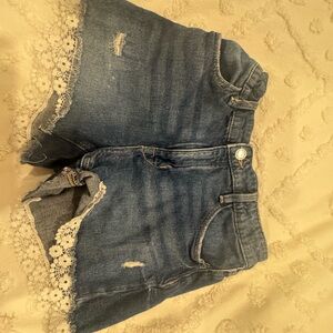 Blue Denim Women's Shorts with Lace Trim